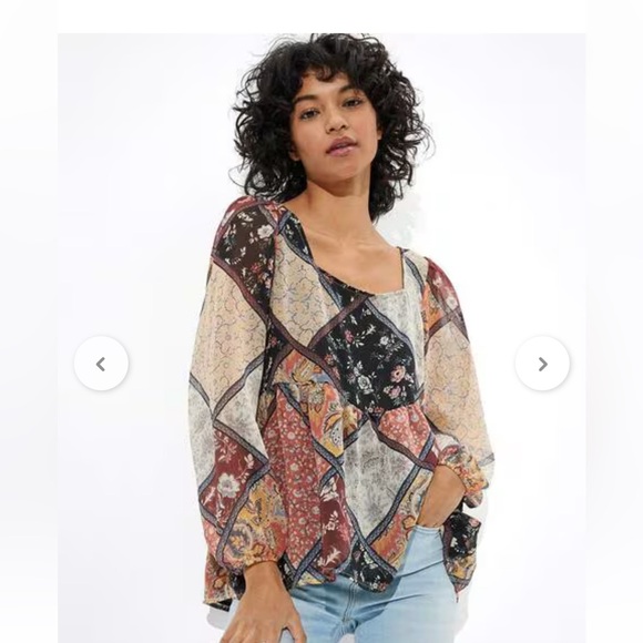 American Eagle Patchwork Blouse with Tie-Up Back - Picture 4 of 7